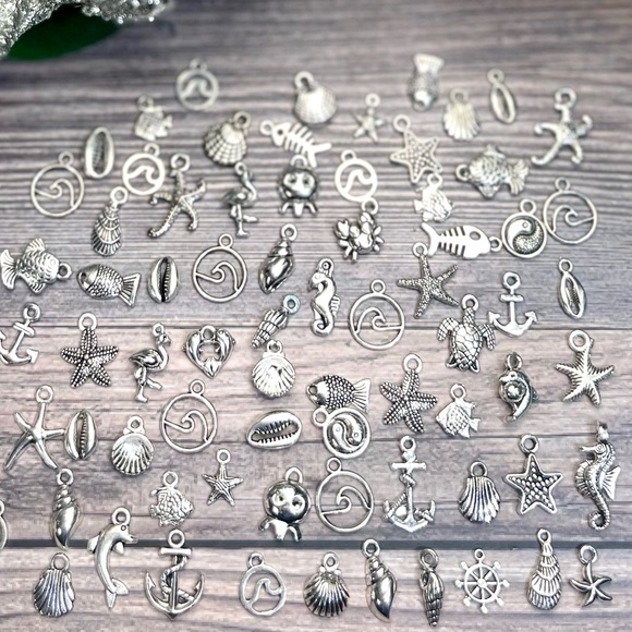 Tibetan Silver NAUTICAL Beach Ocean Themed Mini Charms Jewelry Making Mixed Lot - Picture 8 of 16